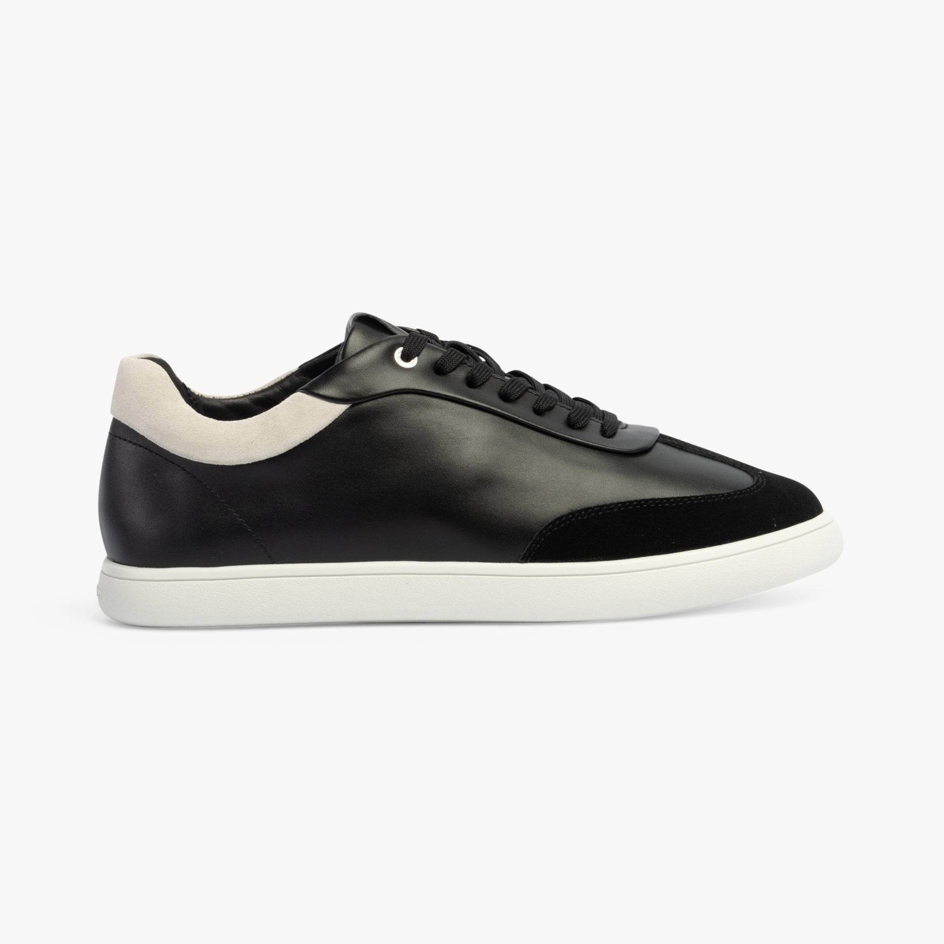 Calvin Klein CUPSOLE LACE UP Womens Trainers Black/White side view showing casual leather upper and lace-up closure.