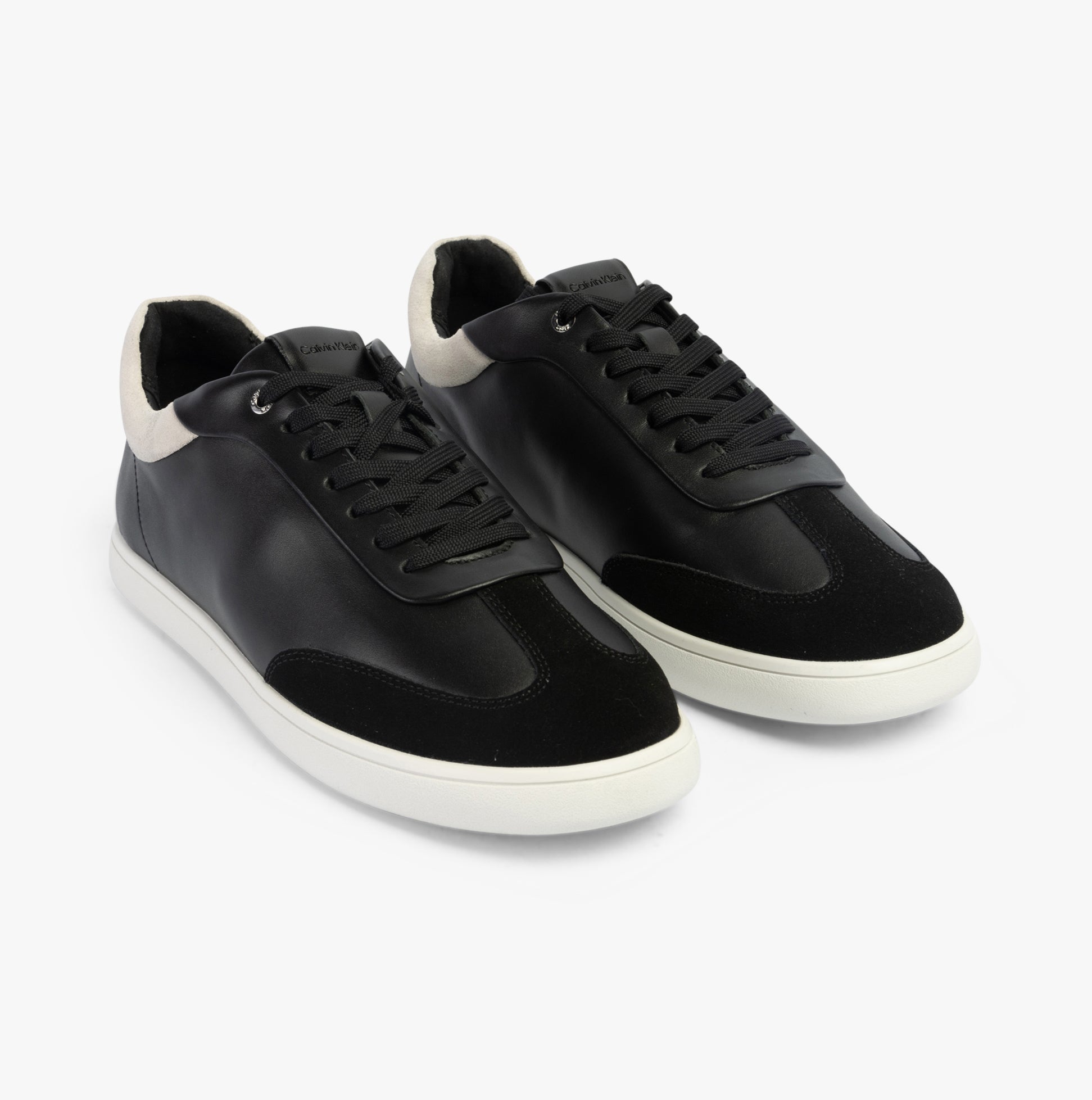 Calvin Klein CUPSOLE LACE UP Womens Trainers Black/White front view with leather upper and lace-up closure.