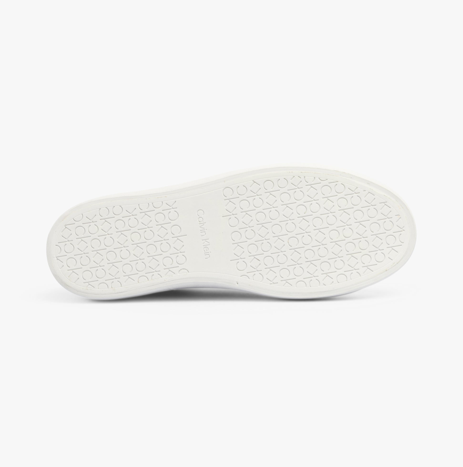 Calvin Klein VULCANISED LACE UP Womens Trainers White/Dk Ecru sole view, featuring rubber sole design and brand logo.