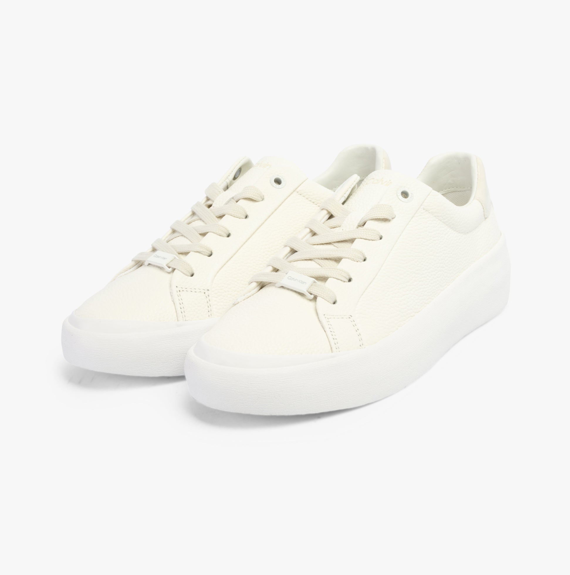 Calvin Klein VULCANISED LACE UP Womens Trainers White/Dk Ecru side view of casual lace-up shoes in white leather.