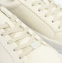 Calvin Klein VULCANISED LACE UP Womens Trainers White/Dk Ecru close-up detail view showing lace-up design and leather material.