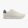 Calvin Klein RUNNER LACE UP Womens Trainers White/Neutral Gray side view showing leather upper and lace-up closure.