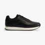 Calvin Klein RUNNER LACE UP Womens Trainers Ck Black side view with leather upper and rubber sole, featuring a lace-up closure.