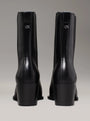 Calvin Klein HEEL Womens Cowboy Boots Ck Black rear view showcasing polished leather and block heels.