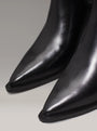 Calvin Klein HEEL Womens Cowboy Boots Ck Black pointy toe detail view highlighting the glossy black leather finish.