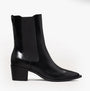 Calvin Klein HEEL Womens Cowboy Boots Ck Black side view showing black leather upper, elasticated side panel, and block heel.
