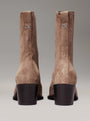 Calvin Klein HEEL Womens Cowboy Boots Mountain Trail rear view, showcasing block heel and suede finish.