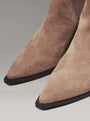 Calvin Klein HEEL Womens Cowboy Boots Mountain Trail detail view of suede pointed toe for stylish western appeal.