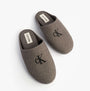 Calvin Klein Mens HOME Felt Signature Logo Mule Slippers Grey top view showing the soft felt material and CK logo.