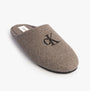 Calvin Klein Mens HOME Felt Signature Logo Mule Slippers Grey side view showing the signature logo and soft felt material.