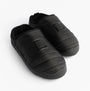 Calvin Klein HOME SLIPPER NYL PAT Womens Slippers Black side view, lightweight polyester upper, slip-on full slippers.