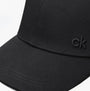 Calvin Klein Mens BASEBALL CAP Black detail view showcasing the black fabric and logo embroidery.