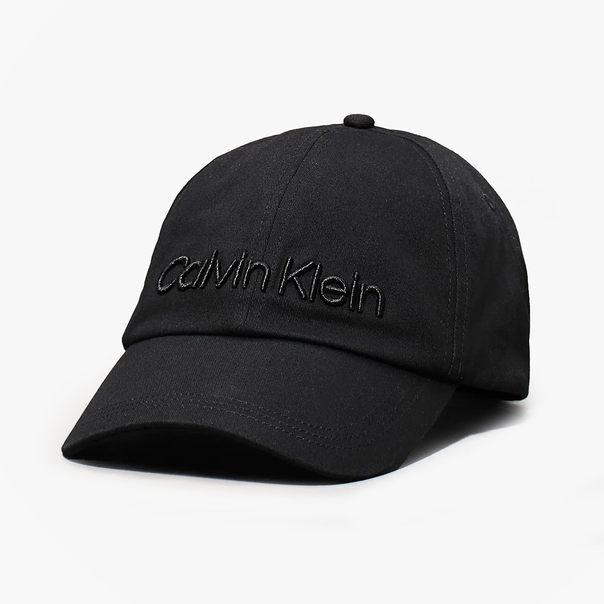 Calvin Klein CALVIN EMBROIDERY BB CAP Mens Baseball Cap Black side view showing embroidered logo on organic cotton twill.