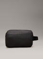 Calvin Klein WARMTH WASHBAG Mens Black side view showcasing faux leather exterior and zip closure.