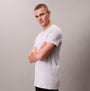 Calvin Klein 3 Pack Mens Crew neck T-Shirt Cotton Classics Multi Colour side view of model wearing light grey tee.
