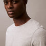 Calvin Klein 100% COTTON 3 Pack Mens T-Shirts Black/Grey Heather/Glacier short sleeve crew neckline detail view.