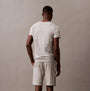 Calvin Klein 100% COTTON 3 Pack Mens T-Shirts Black/Grey Heather/Glacier back view model wearing grey t-shirt and shorts.