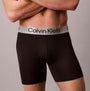 Calvin Klein LV00NB4124 BOXER BRIEF 3 PACK Mens Low Rise Trunks Multicoloured side view of black trunks with logo waistband