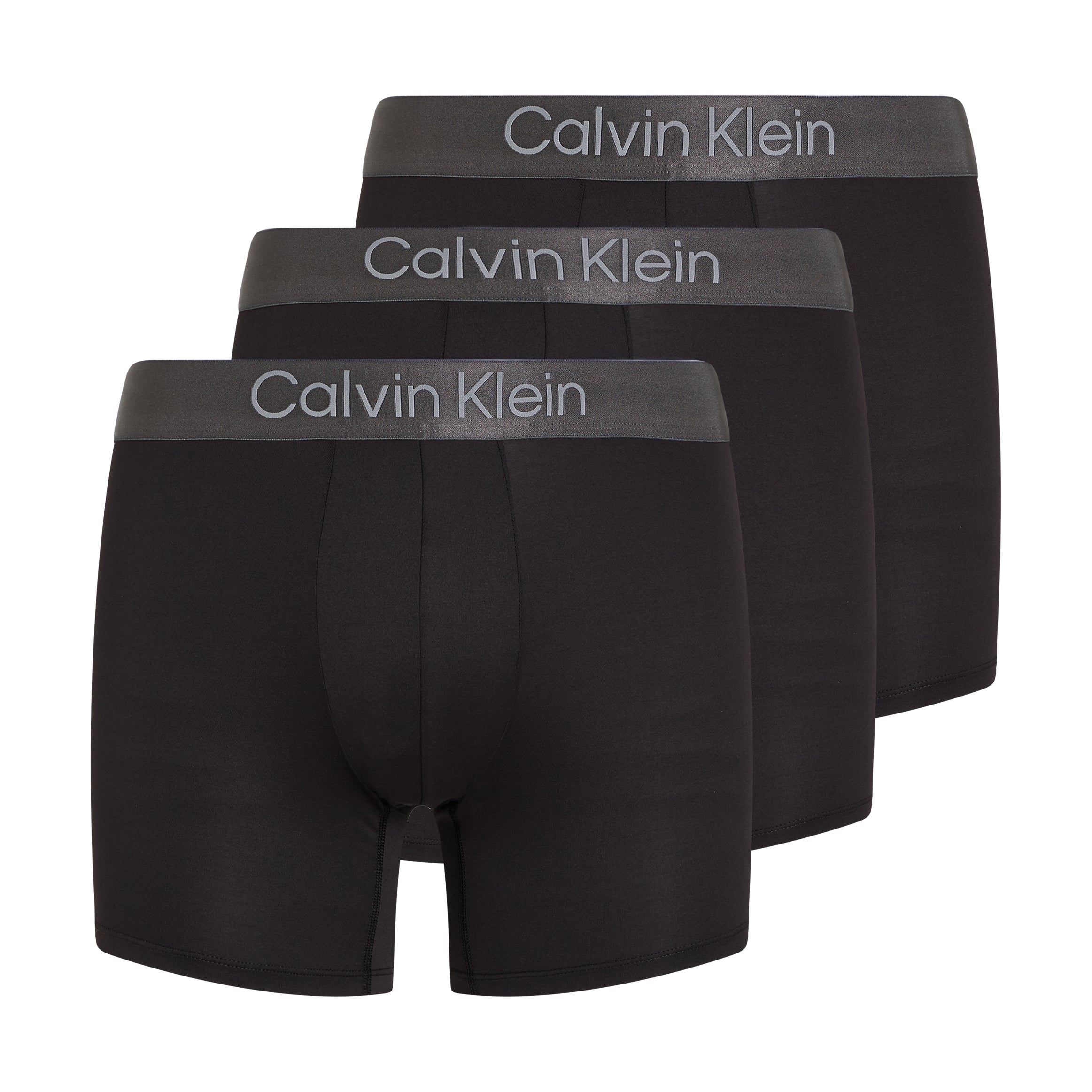 Calvin Klein MICRO STRETCH 3 Pack Mens Boxer Briefs Black front view showing three pairs with logoed waistband