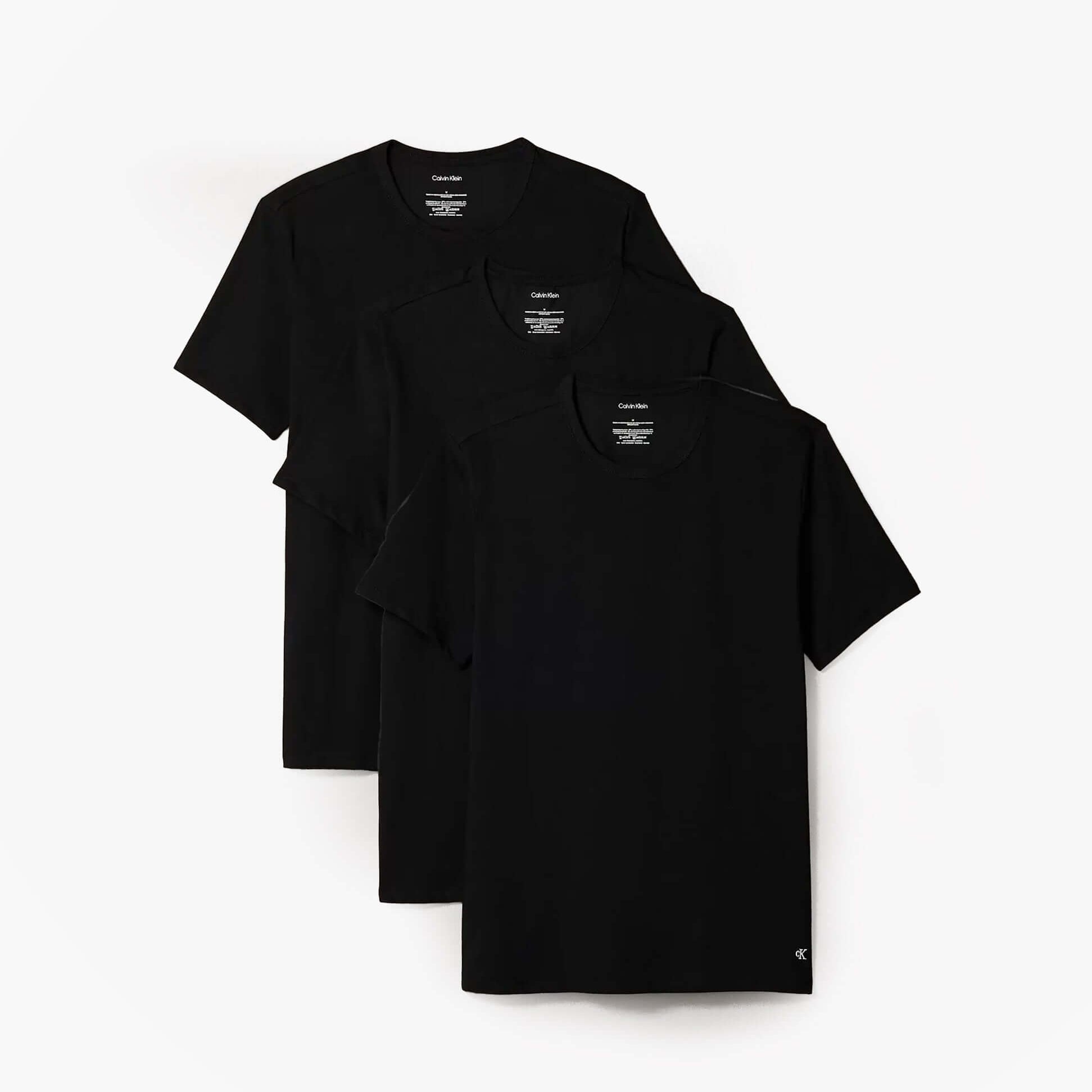 Calvin Klein MICRO STRETCH 3 Pack Mens T-Shirts Black front view showing three black t-shirts stacked.