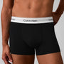 Calvin Klein COTTON BLEND Mens 3 Pack Trunks Multicoloured, front view of black trunk with logo waistband.