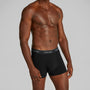 Calvin Klein ICON Cotton Stretch 3 Pack Dart Trunks Black side view on model, featuring CK signature branded elastic waistband.