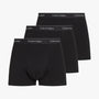 Calvin Klein ICON Cotton Stretch 3 Pack Dart Trunks Black front view showcasing three pairs with CK branded waistband.
