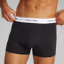 Calvin Klein ICON Cotton Stretch 3 Pack Dart Trunks Black/White, front view, featuring CK branded elastic waistband