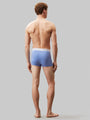 Calvin Klein ICON COTTON STRETCH 3 Pack Mens Dart Trunks Multicoloured back view on model, showcasing blue trunk design and signature waistband.