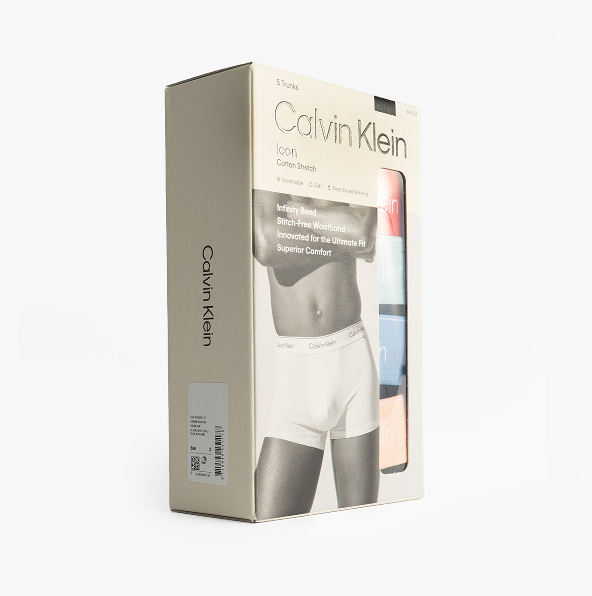 Calvin Klein TRUNK 5 Pack Mens Multicoloured in gift box showcasing front view with model wearing undergarment.