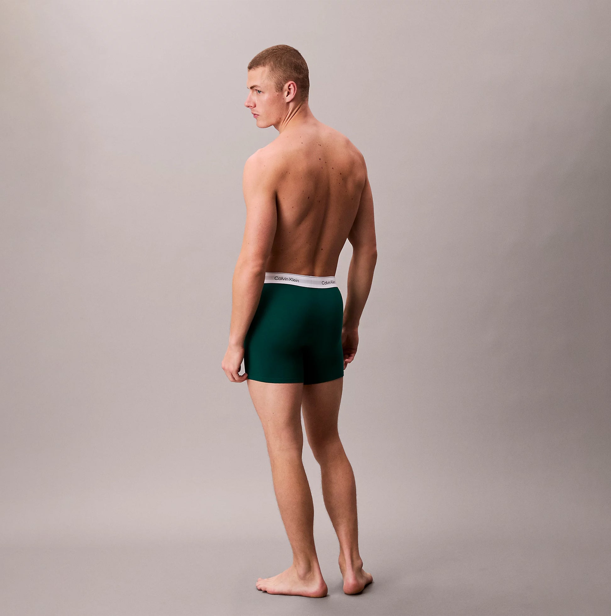Calvin Klein BOXER BRIEF 3 Pack Mens Cotton Stretch Multicolour back view model wearing cotton boxer briefs.