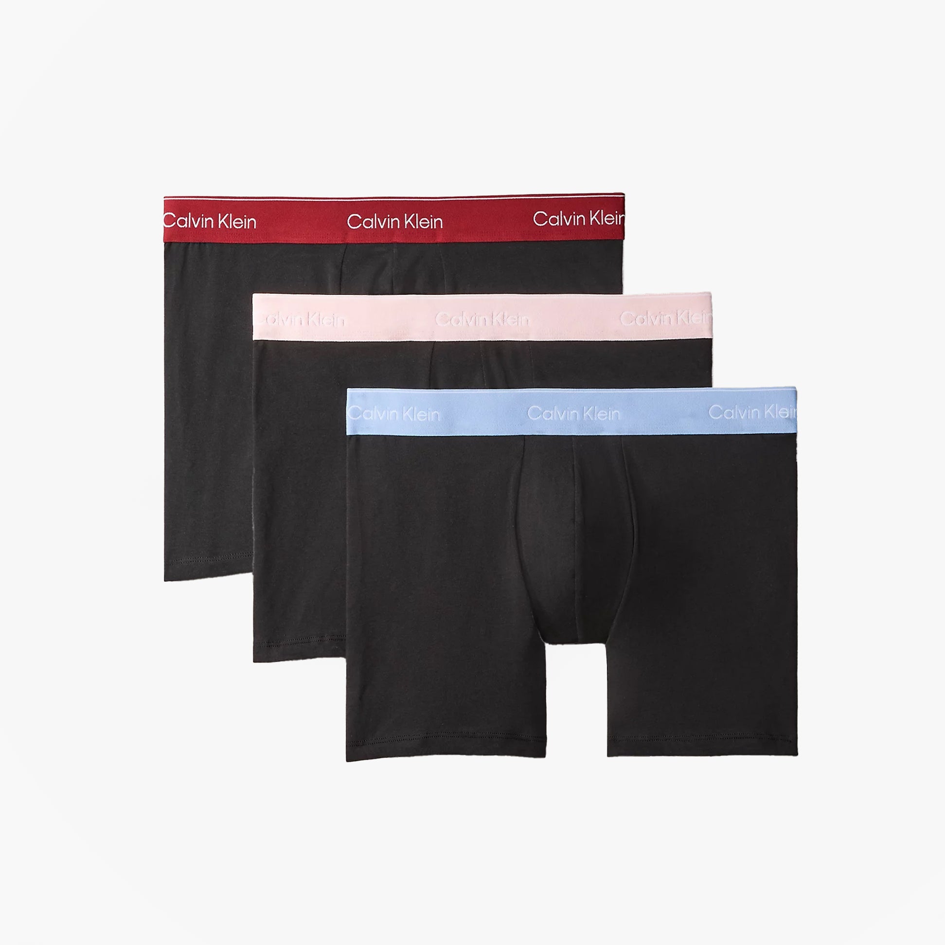Calvin Klein BOXER BRIEF 3 Pack Mens Cotton Stretch Black front view showcasing three pairs with colored waistbands.