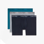 Calvin Klein BOXER BRIEF 3 Pack Mens Microfibre Stretch Multicoloured, showing front view of three boxer briefs in navy, grey, and teal.