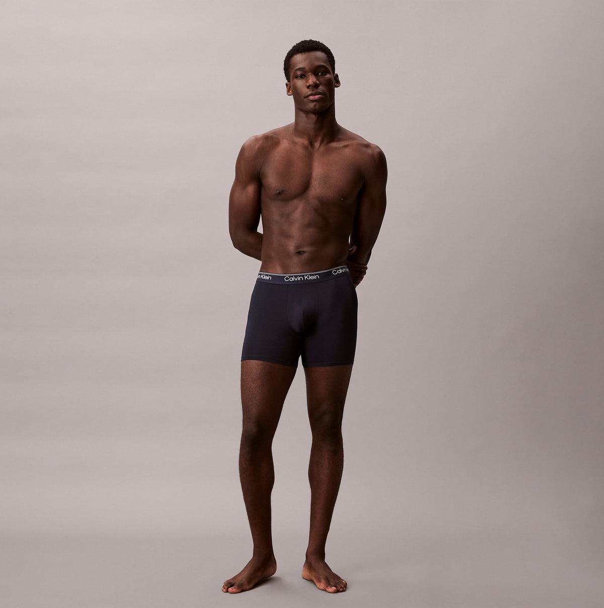 Calvin Klein BOXER BRIEF 3 Pack Mens Microfibre Stretch Multicoloured side view model wearing dark boxer briefs.