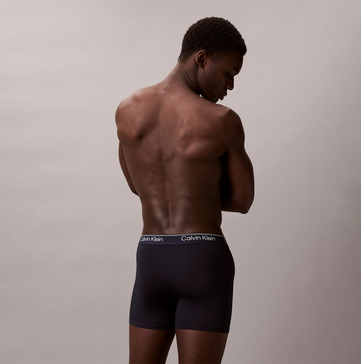 Calvin Klein BOXER BRIEF 3 Pack Mens Microfibre Stretch Multicoloured, back view of model wearing black boxer briefs.