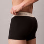 Calvin Klein TRUNK 3 Pack Mens Black side view showing logo waistband and soft cotton material details.