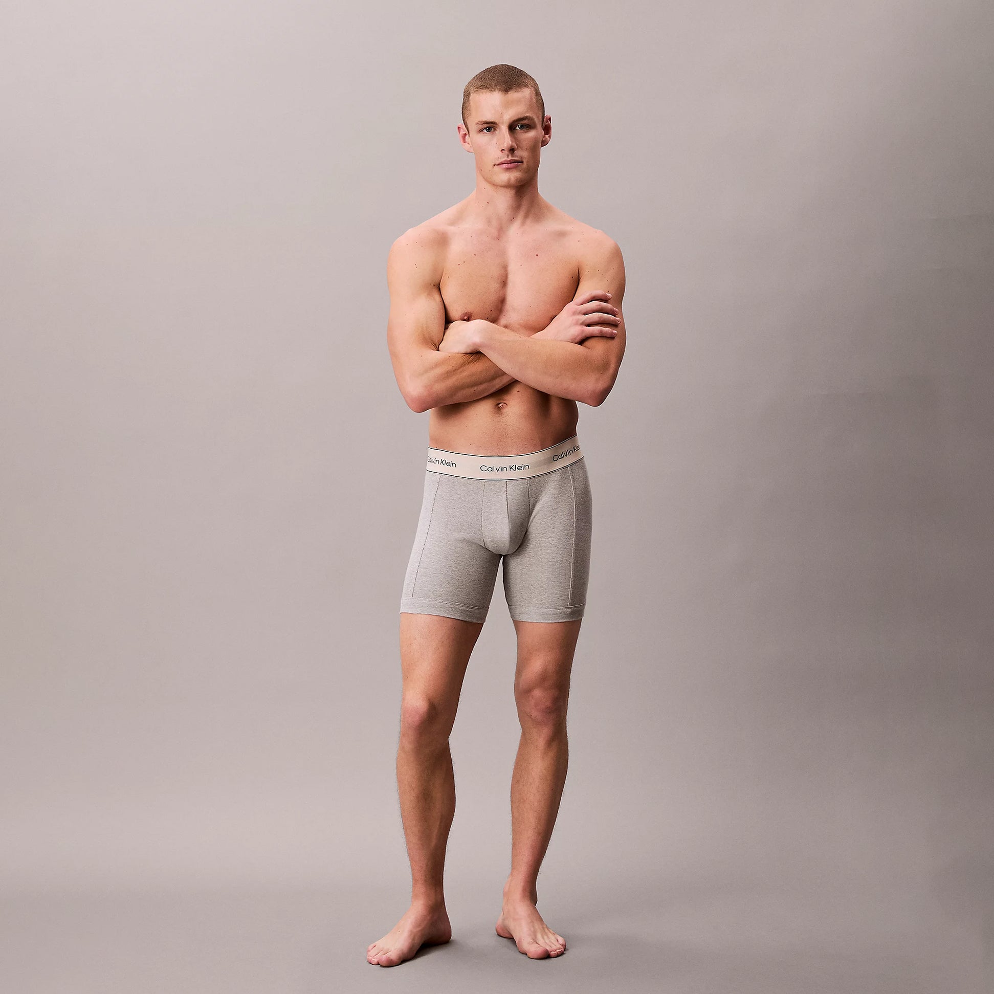 Calvin Klein BOXER BRIEF 3 Pack Mens Cotten Stretch Multicoloured front view on male model, showcasing comfortable cotton fit.