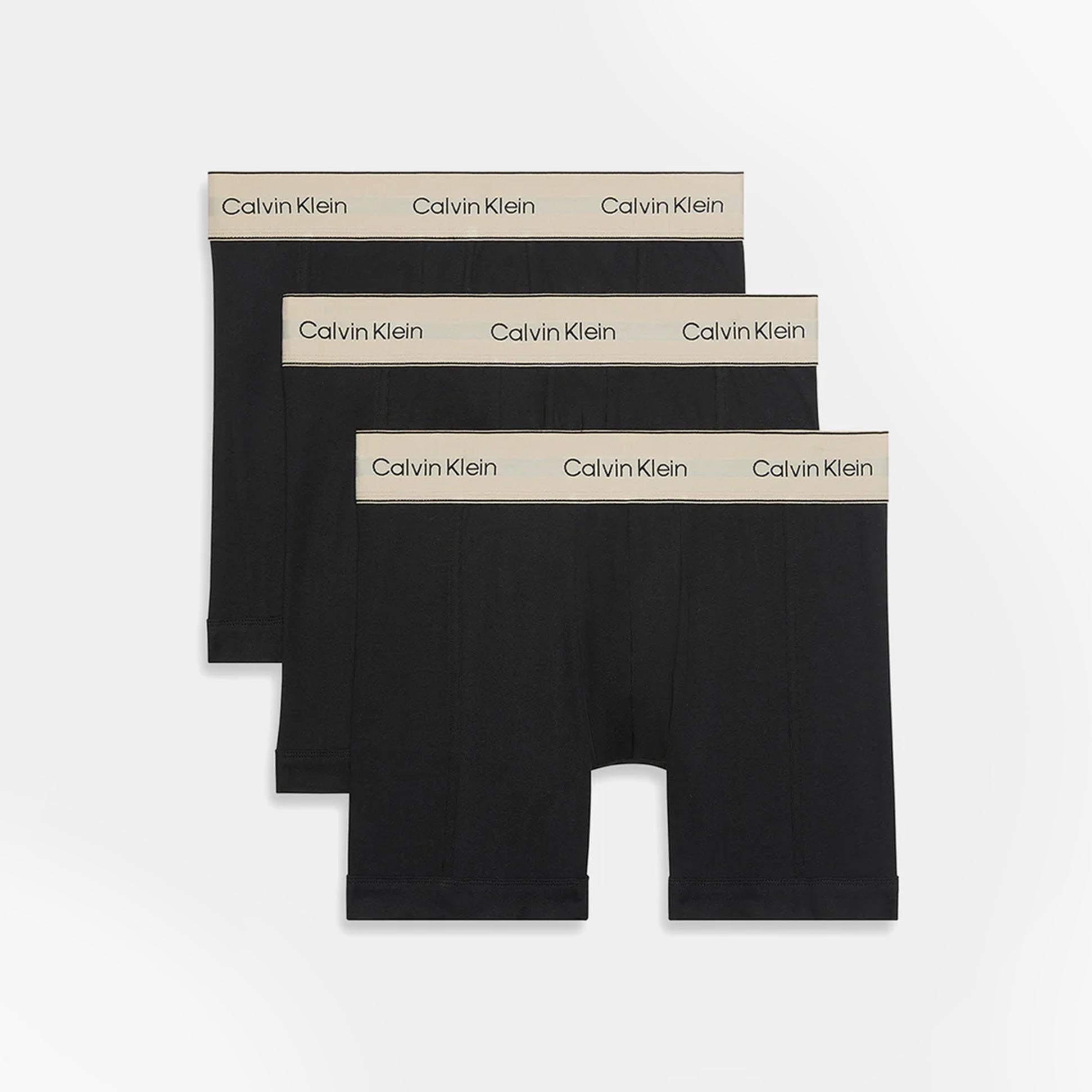 Calvin Klein BOXER BRIEF 3 Pack Mens Cotton Stretch Black front view showing three pairs of black boxer briefs.