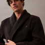 Calvin Klein COMFORT FRENCH TERRY Mens Bathrobes Black front view on model showcasing long sleeves and soft fabric.