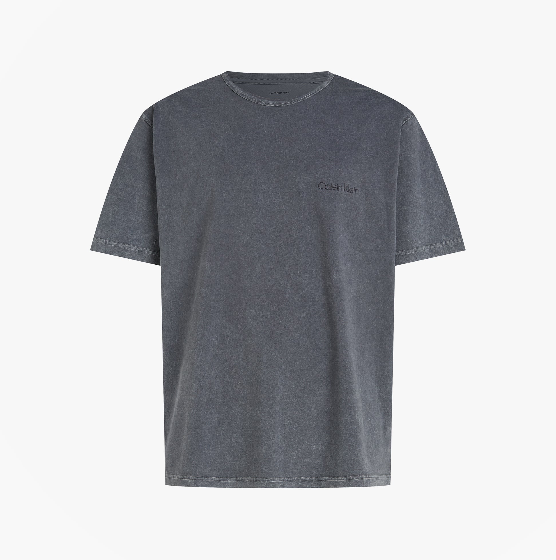 Calvin Klein 100% COTTON Mens Lounge T-Shirt Forged Iron front view featuring crew neckline and CK logo tab.