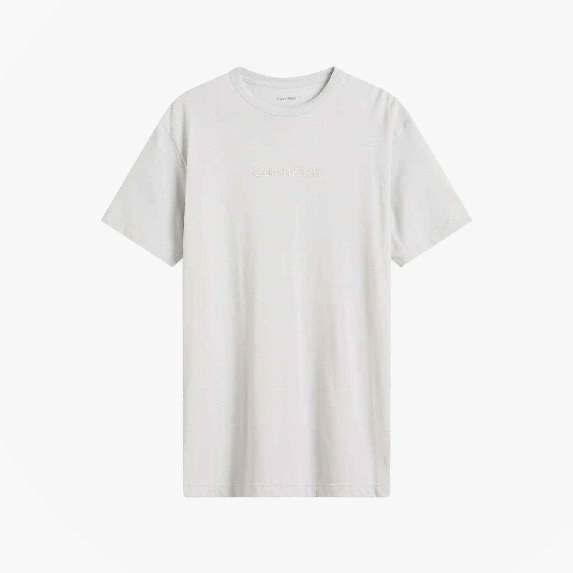 Calvin Klein CREW POPLIN Mens T-Shirt & Boxer Shorts Set Grey front view of t-shirt in light grey color.