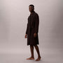 Calvin Klein QUILTED ROBE Mens Bathrobes Black side view of model wearing robe