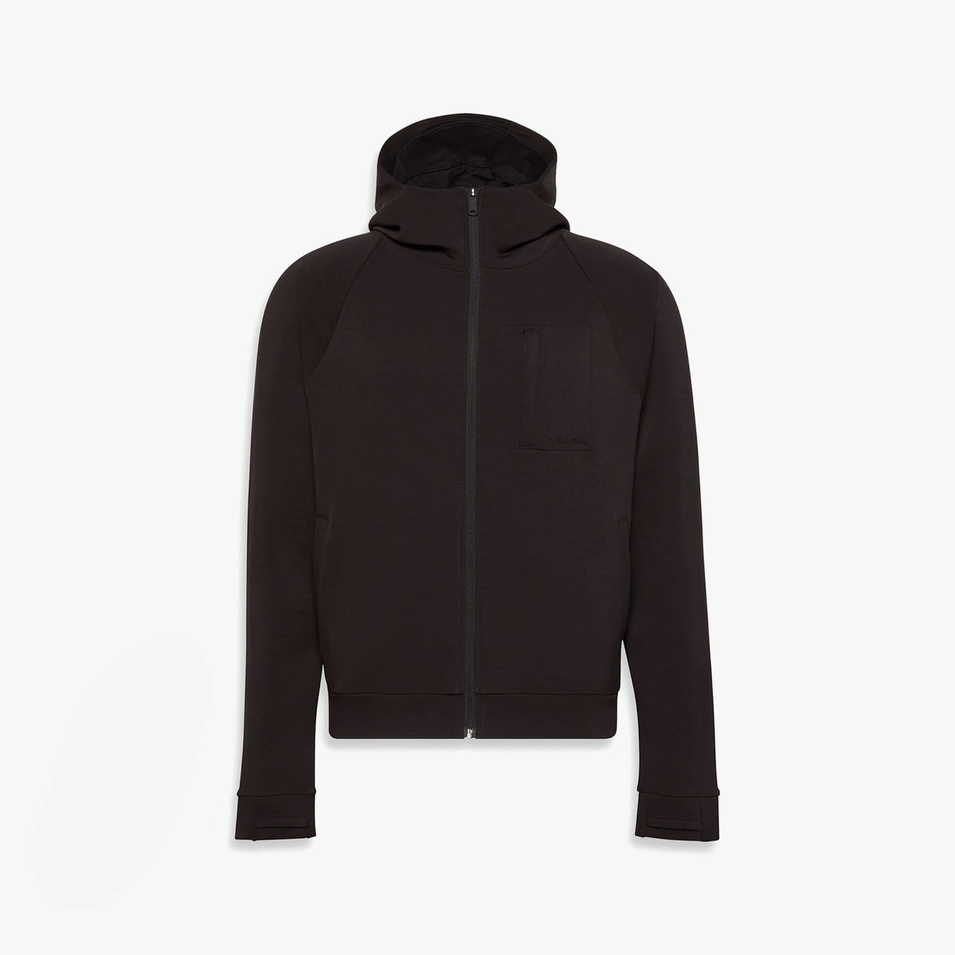 Calvin Klein TRAVEL FULL ZIP Mens Full Zip Hoodie Black front view showcasing sleek design and comfortable fit.