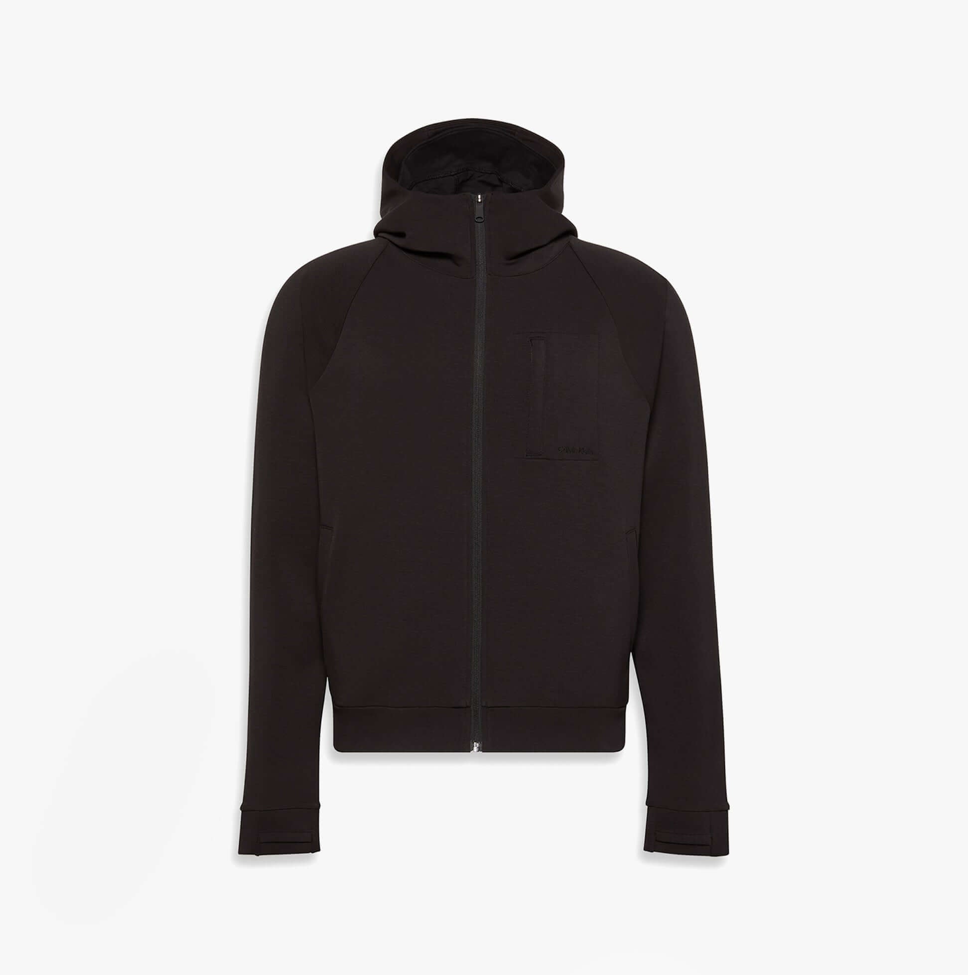 Calvin Klein TRAVEL FULL ZIP Mens Full Zip Hoodie Black front view showcasing sleek design and comfortable fit.
