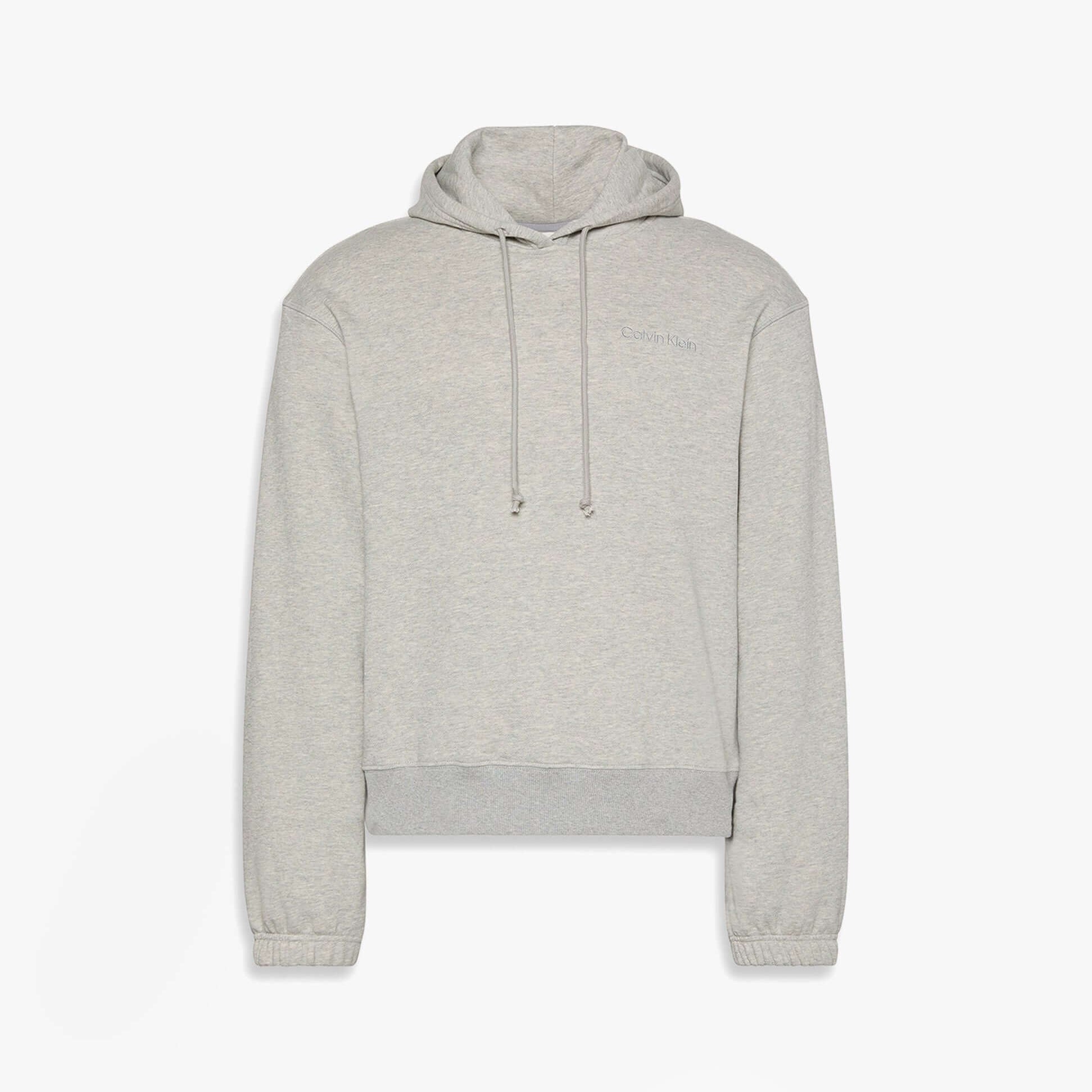 Calvin Klein L/S HOODIE Mens Hoodie Grey Heather front view, comfortable relax fit, soft fabric, casual style.