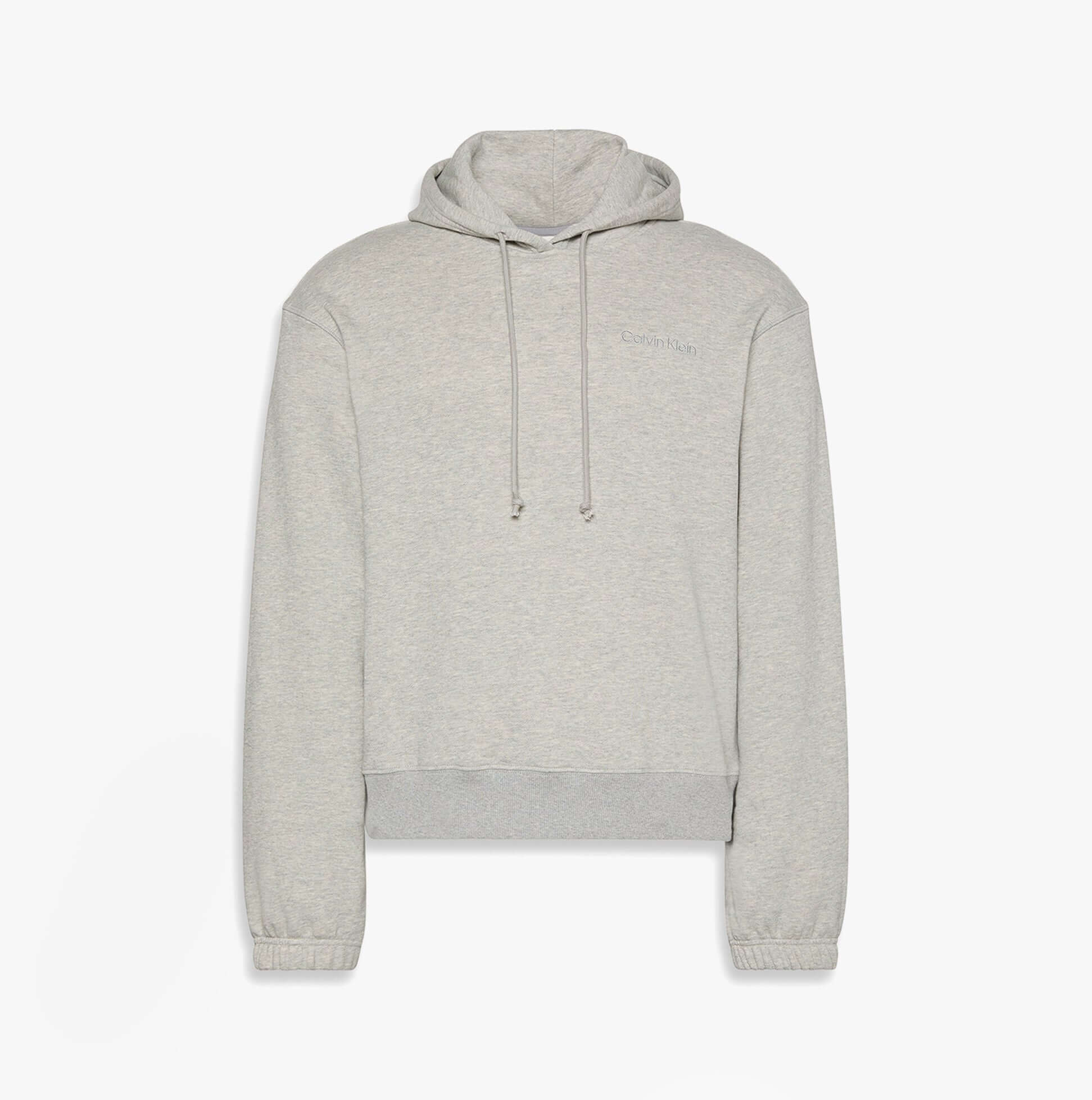 Calvin Klein L/S HOODIE Mens Hoodie Grey Heather front view, comfortable relax fit, soft fabric, casual style.