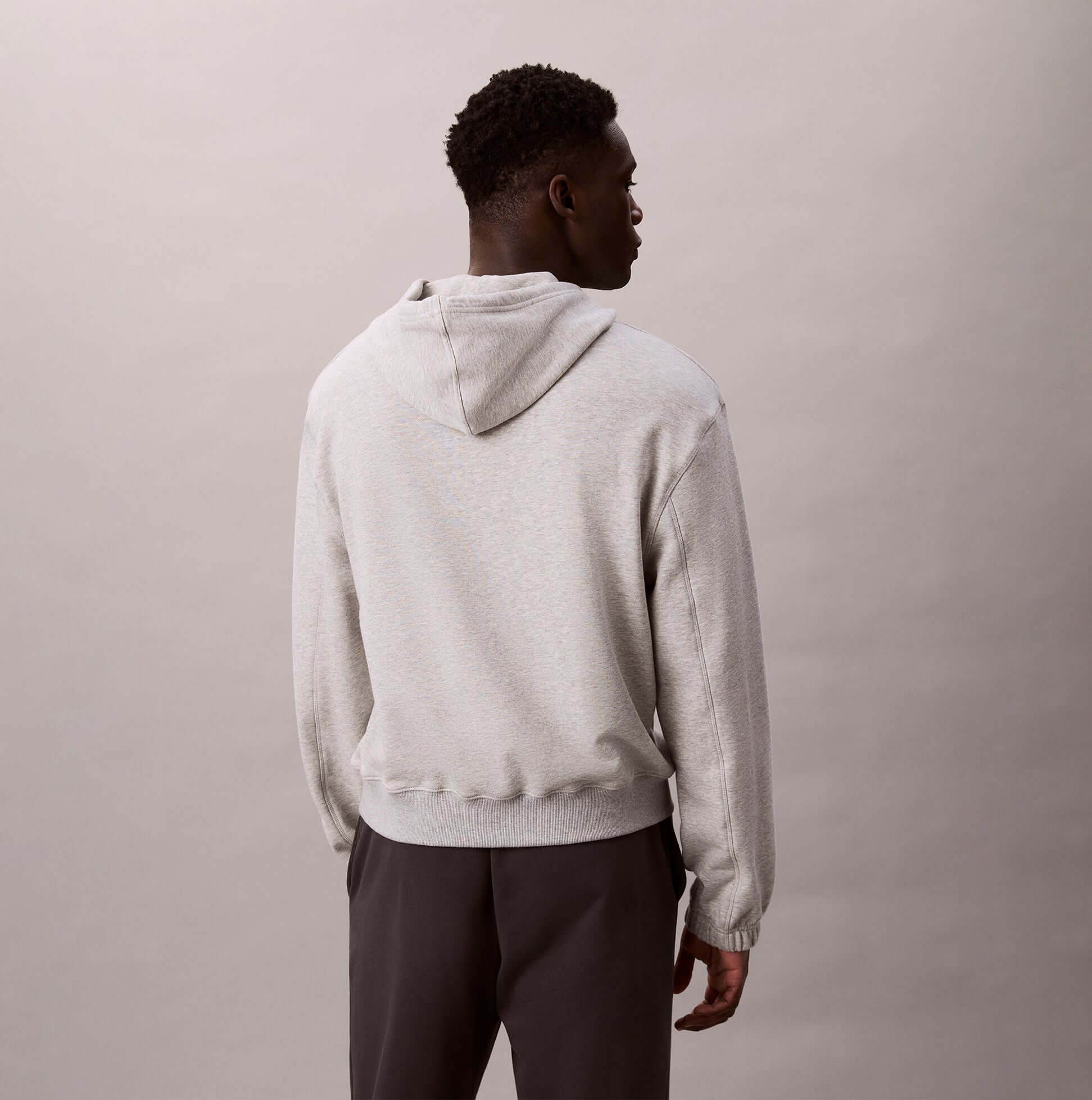 Calvin Klein L/S HOODIE Mens Hoodie Grey Heather back view showing relaxed fit and hood design.
