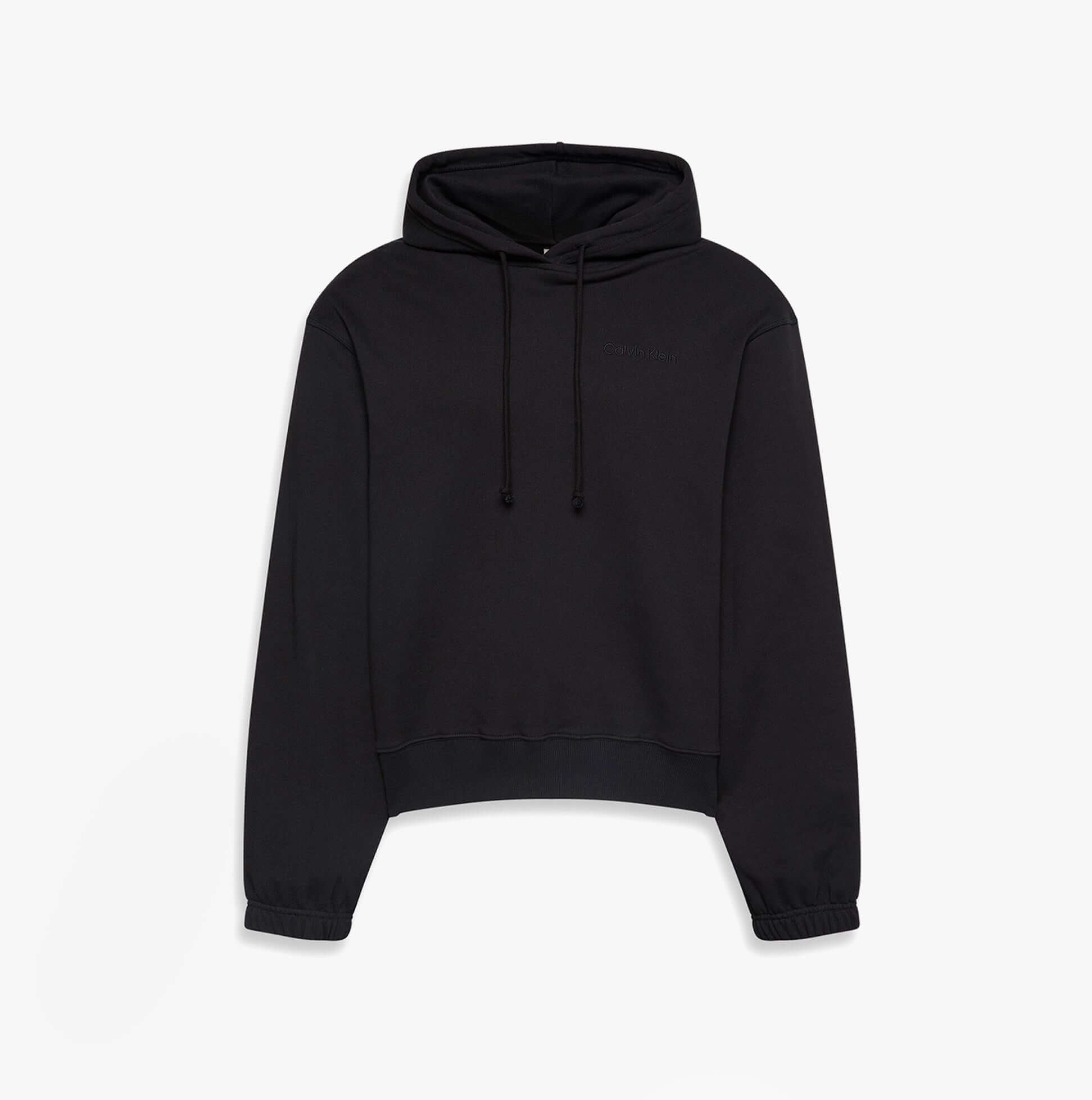 Calvin Klein L/S HOODIE Mens Hoodie Black front view showcasing a relaxed fit and hood design.