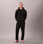 Calvin Klein JOGGER Mens Black front view model wearing outfit in black, featuring hoodie and jogger pants.
