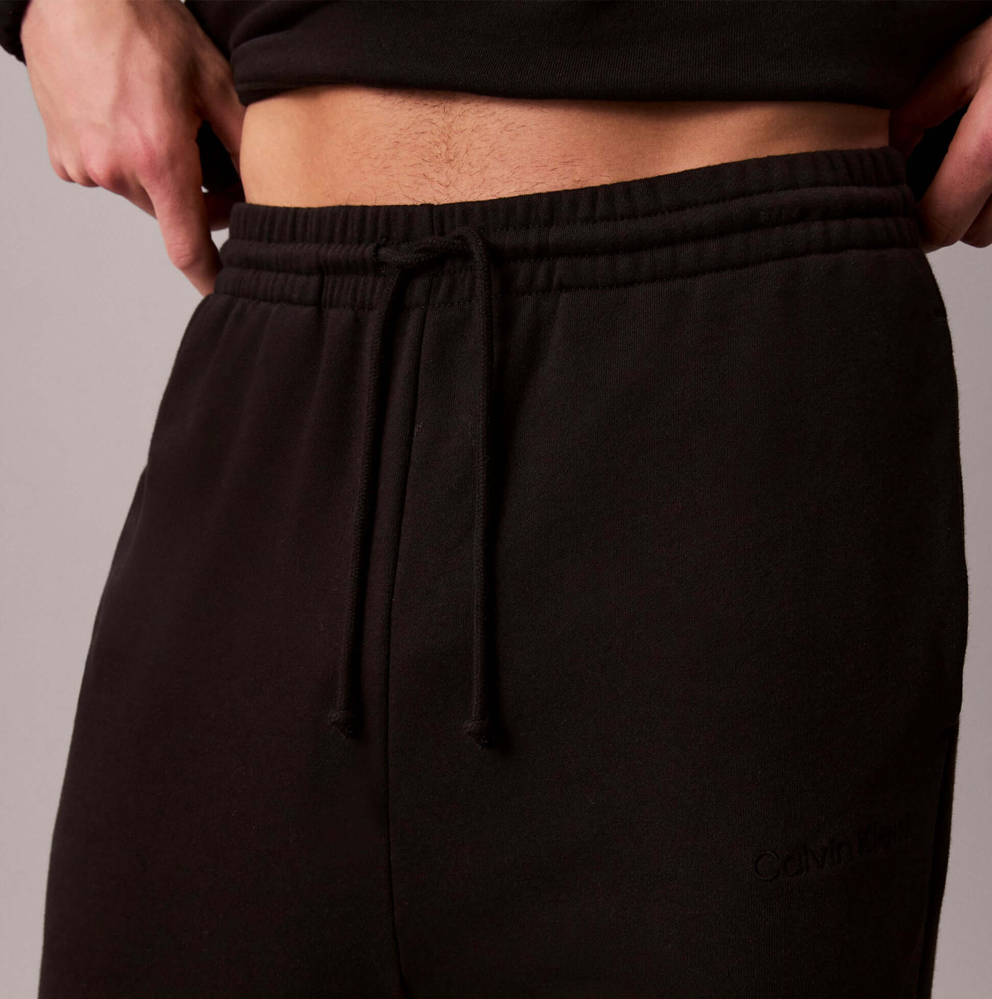 Calvin Klein JOGGER Mens Black detail view of waistband and fabric